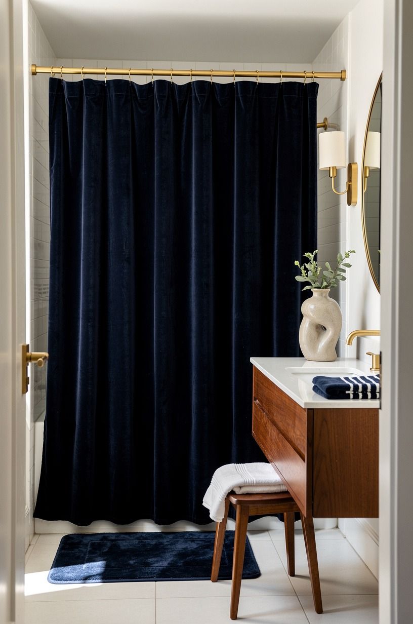 Frame Your Shower Curtain With a Gold Rod