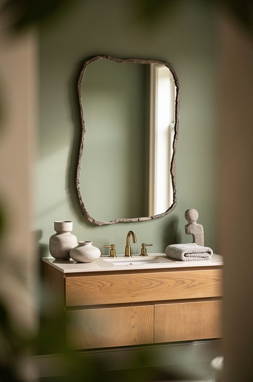 Hang a rough-edged mirror over a smooth wall