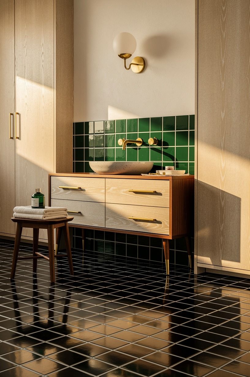Layer black tile over pale grout