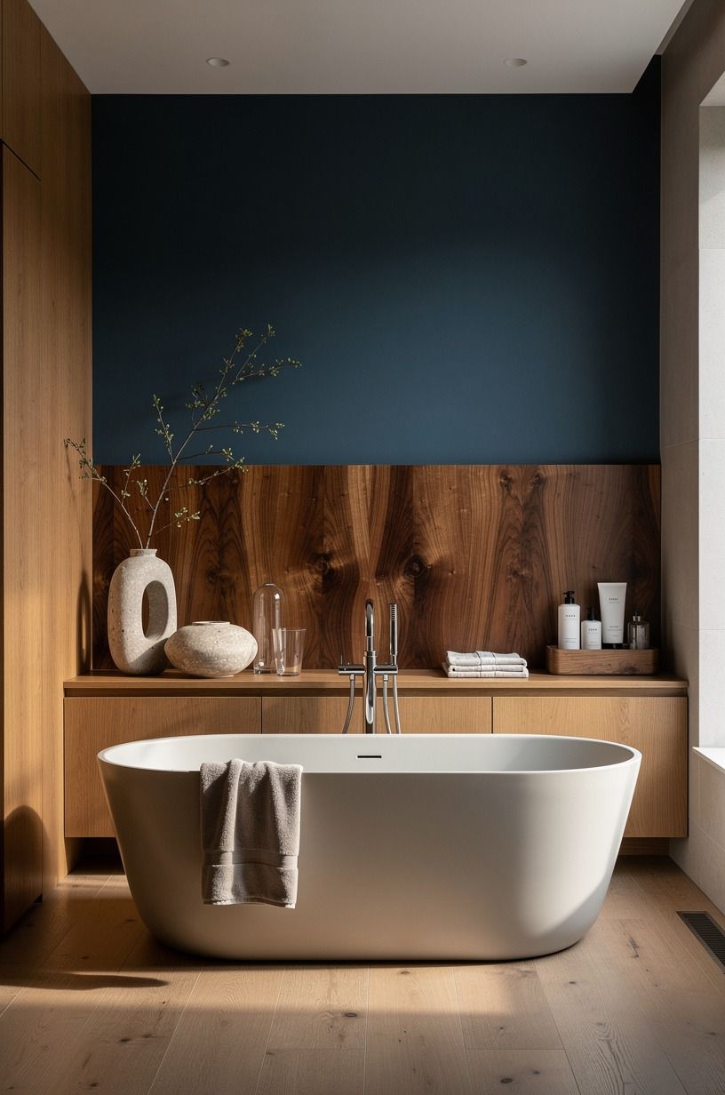 Layer Hague Blue Behind a Pale Tub