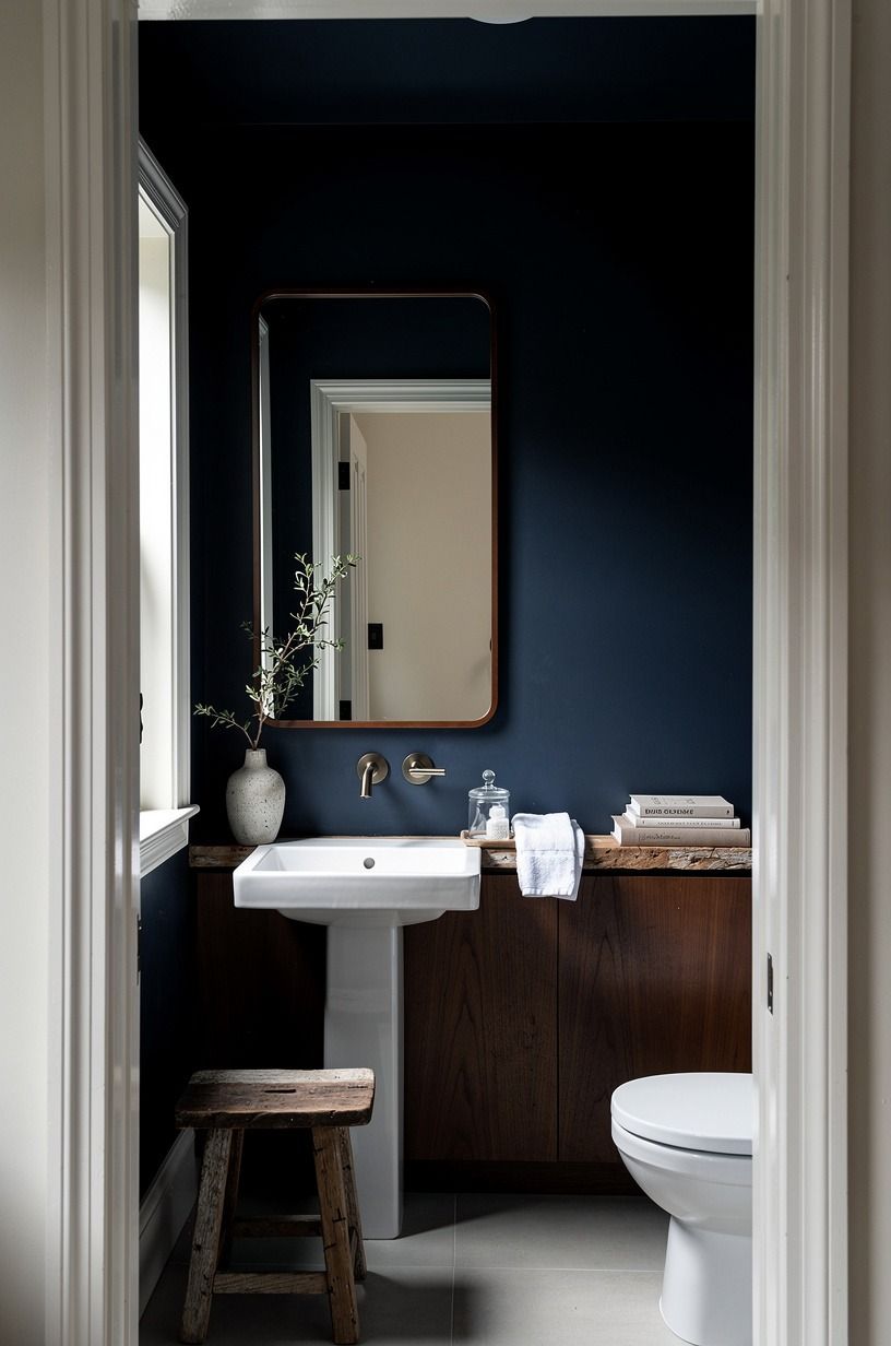 Let the ceiling join the dark small half bath