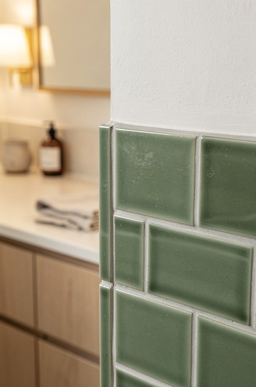 Mix Green Tile With Pale Grout