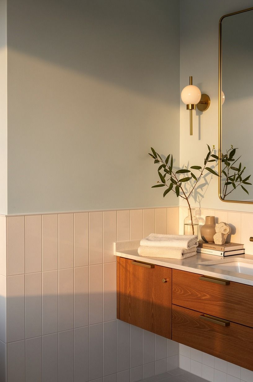 Paint the wall beyond the tile in Sea Salt