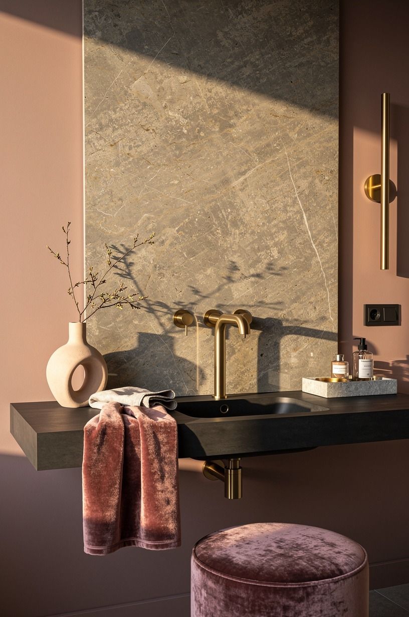 Put a stone-look panel behind the faucet