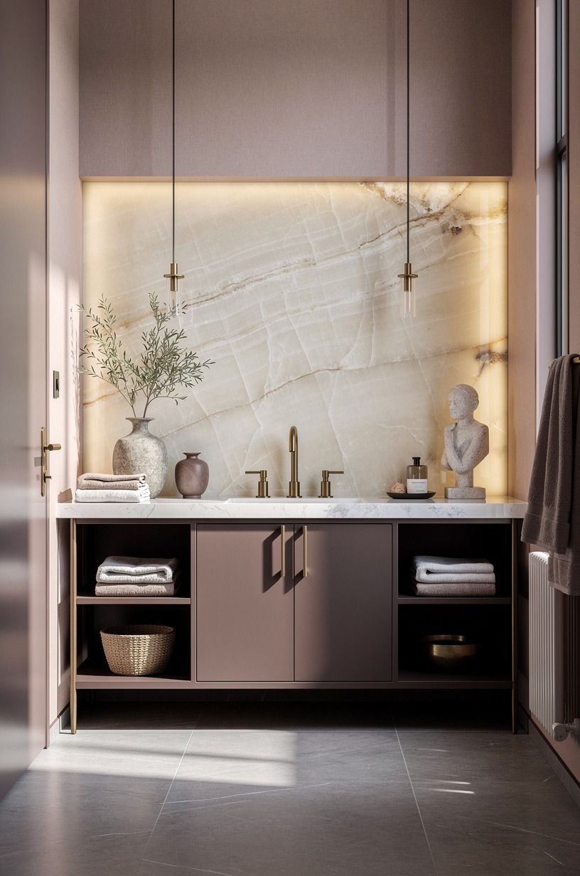 Skip glossy chrome for aged bronze hardware
