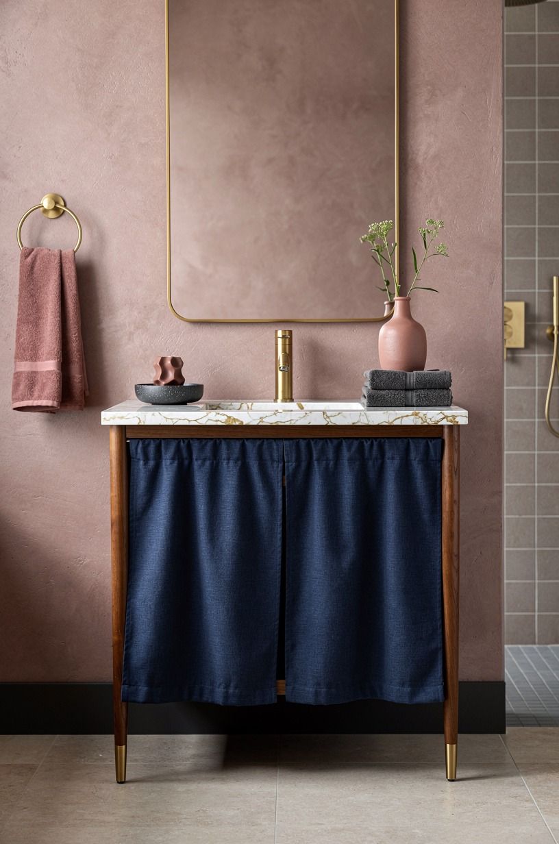 Use a Blue Vanity Curtain for Rental Storage