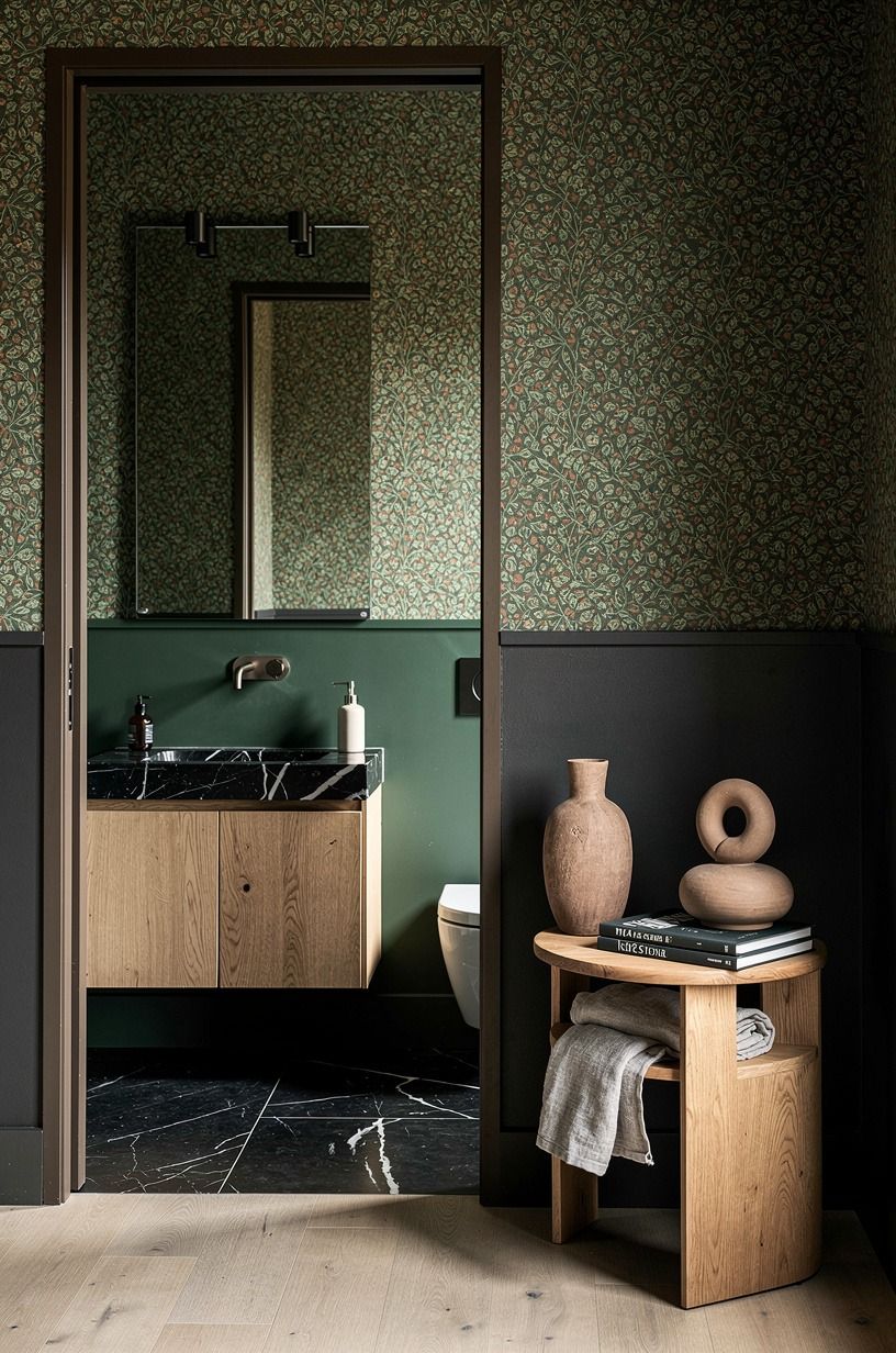 Use wallpaper above dark paint (instead of all-over pattern)