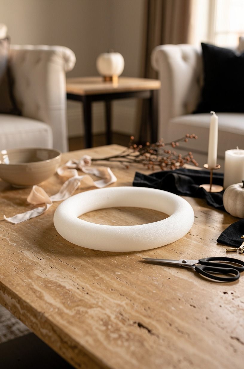 Start with a soft pool-noodle ring for beginner wreath making