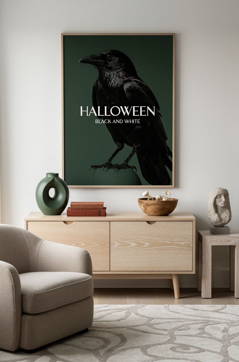 Frame Halloween decorating ideas with a raven silhouette