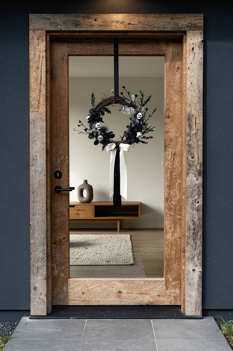Hang the wreath at eye level and edit the porch