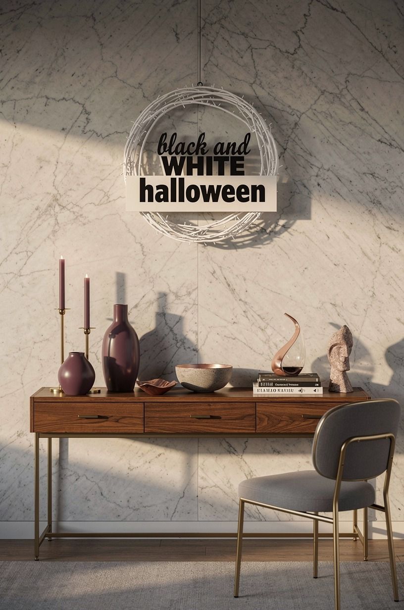 Layer a minimal Halloween wreath with a white twig halo