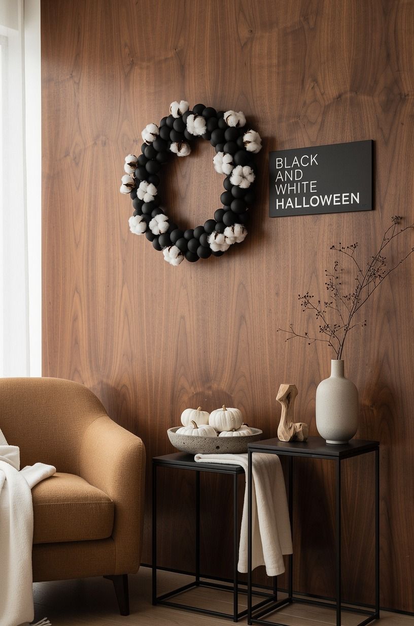 Mix a chic Halloween wreath from matte beads and cotton