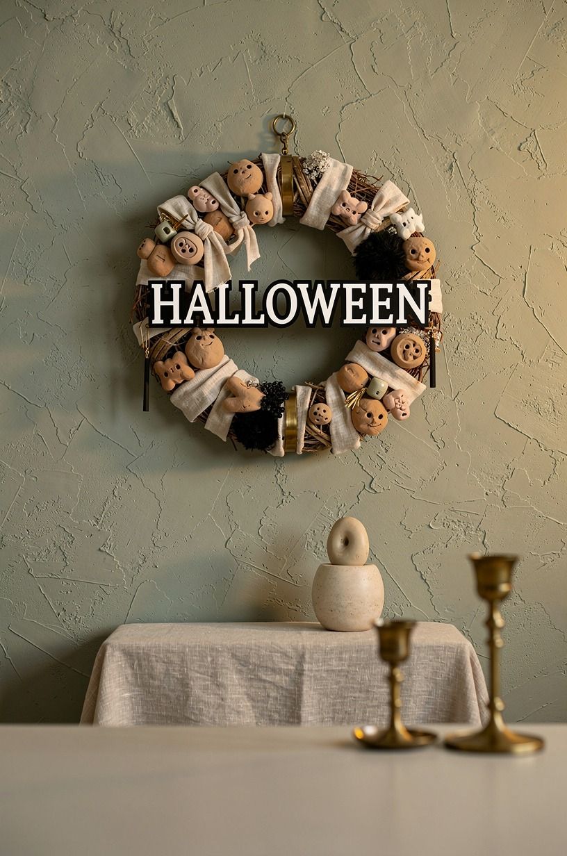 Paint the backing in Farrow & Ball Pigeon for a soft modern Halloween wreath