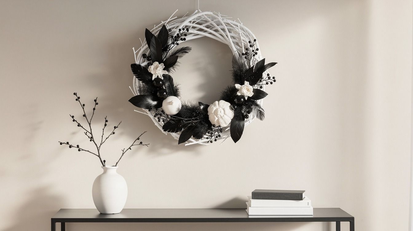 19 Black-and-White Halloween Wreaths That Look Chic Without a Single Pumpkin