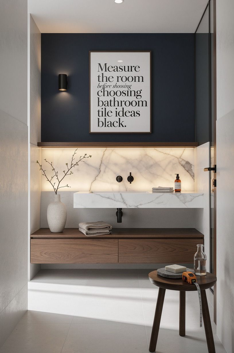 Measure the room before choosing bathroom tile ideas black