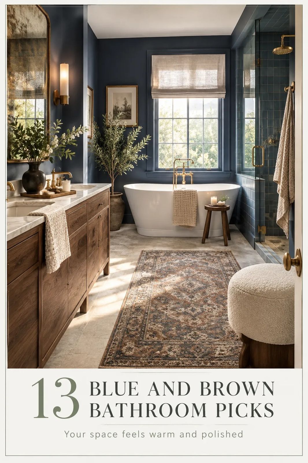 How to Create a Blue and Brown Bathroom for Warm, Grounded Calm - 13 Ideas