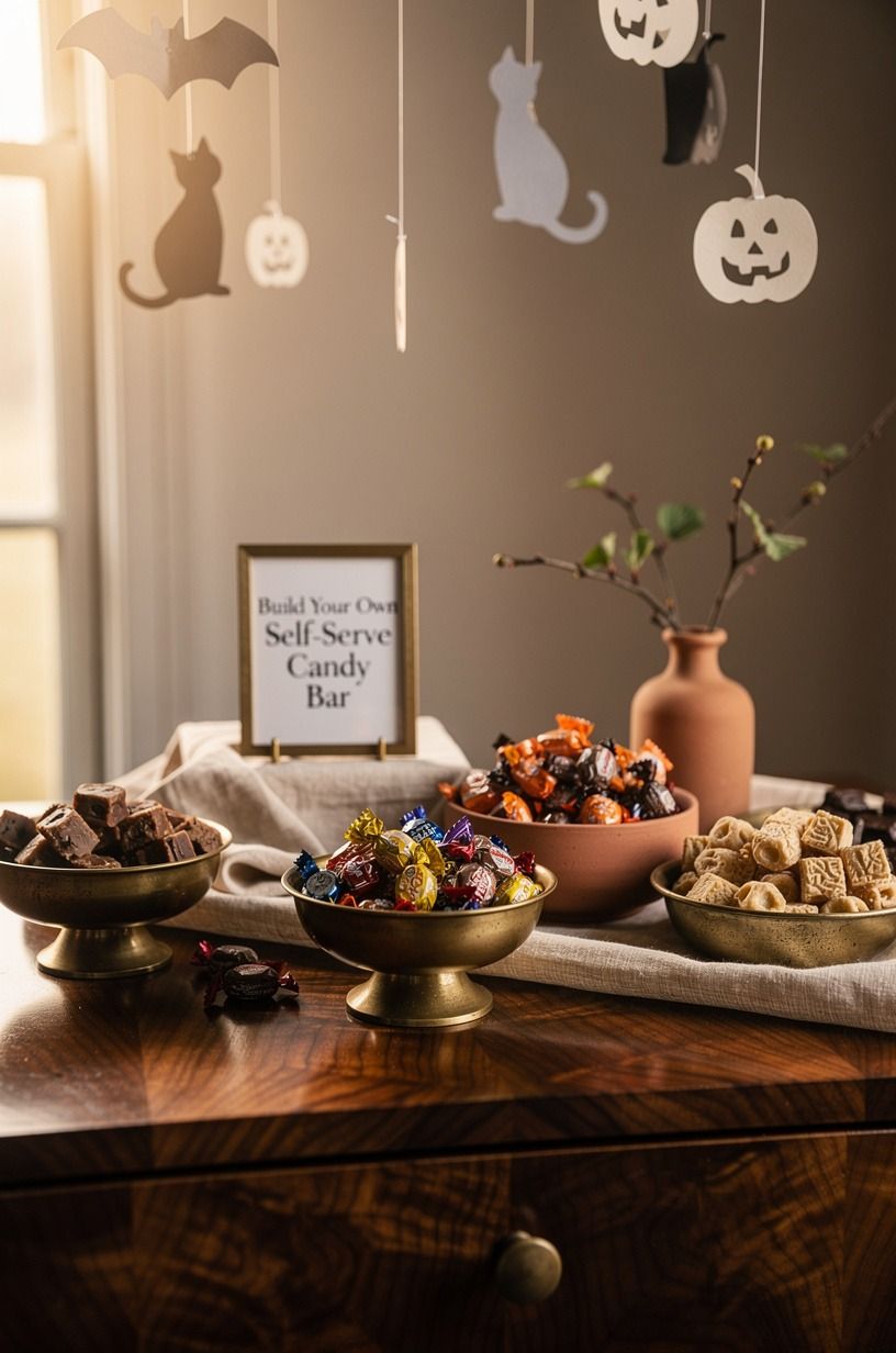 Hang Paper Silhouettes Above the DIY Candy Bar Halloween Setup