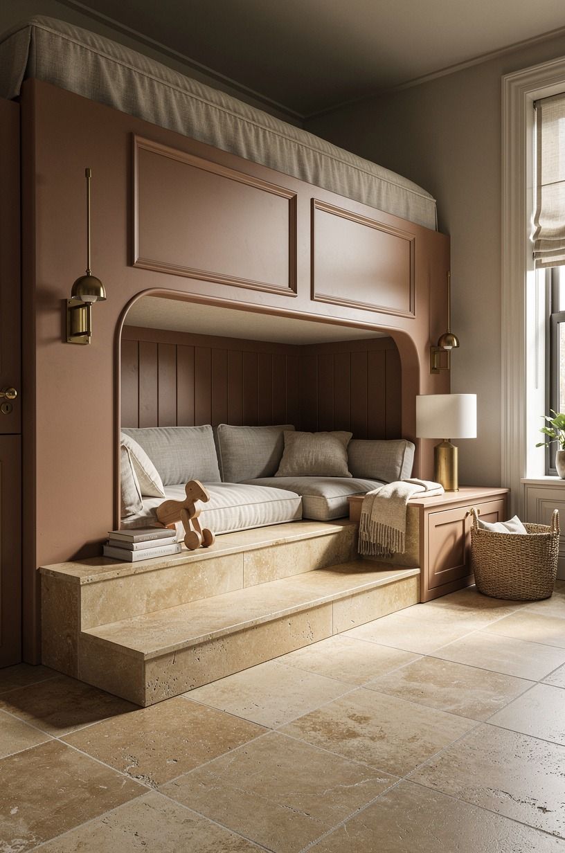 Add the Two-Texture Rule for a warm crawl-space playroom
