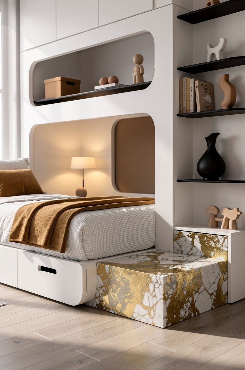 Build a low built-in fort playroom with a real mattress