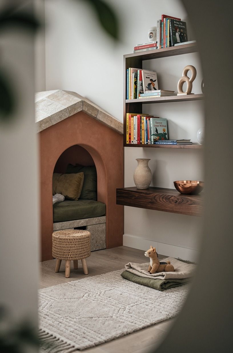 Float a book ledge beside the built-in playhouse
