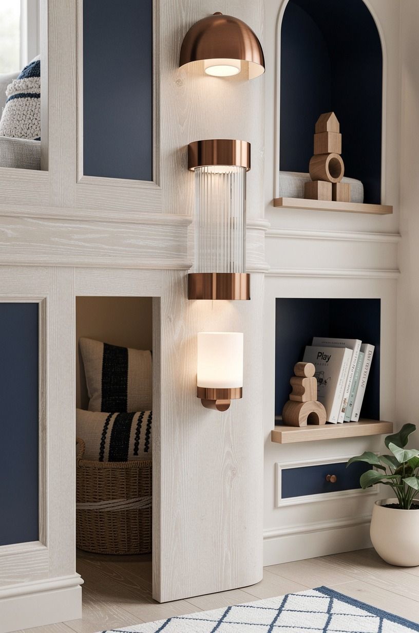 Layer a three-height light stack for an indoor treehouse playroom