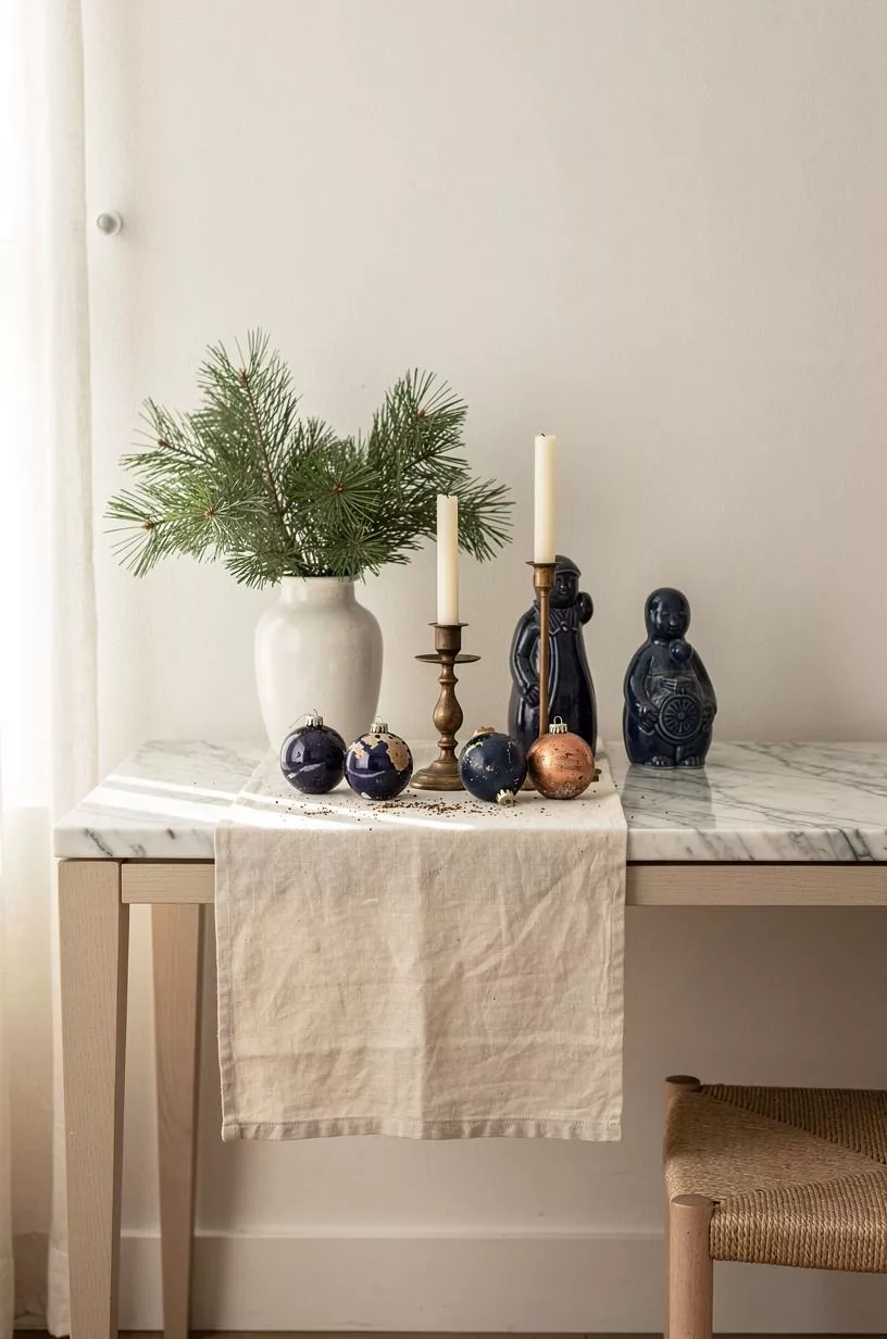Mix Vintage Ornaments With New Linen