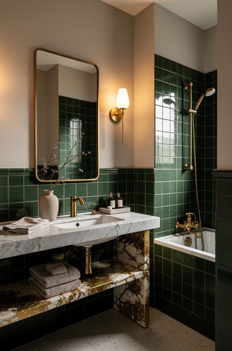 Paint the dark green tile bathroom around the light