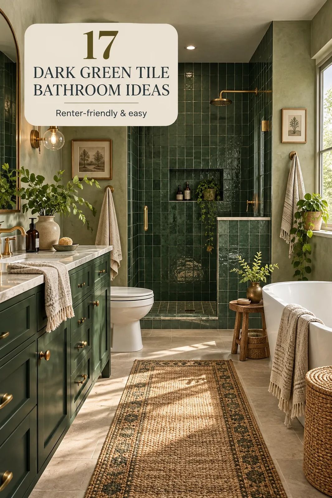I Chose a Dark Green Tile Bathroom, the Look Everyone's Pinning Finally Worked