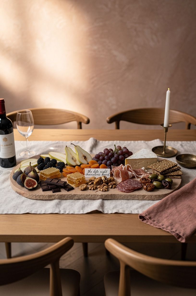 Create a romantic charcuterie board with a sweet-salty arc