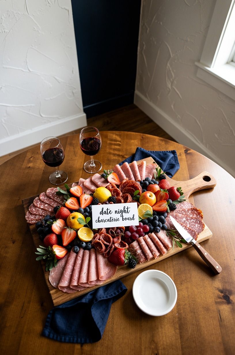 Put bright fruit over more meat for a bold date night board