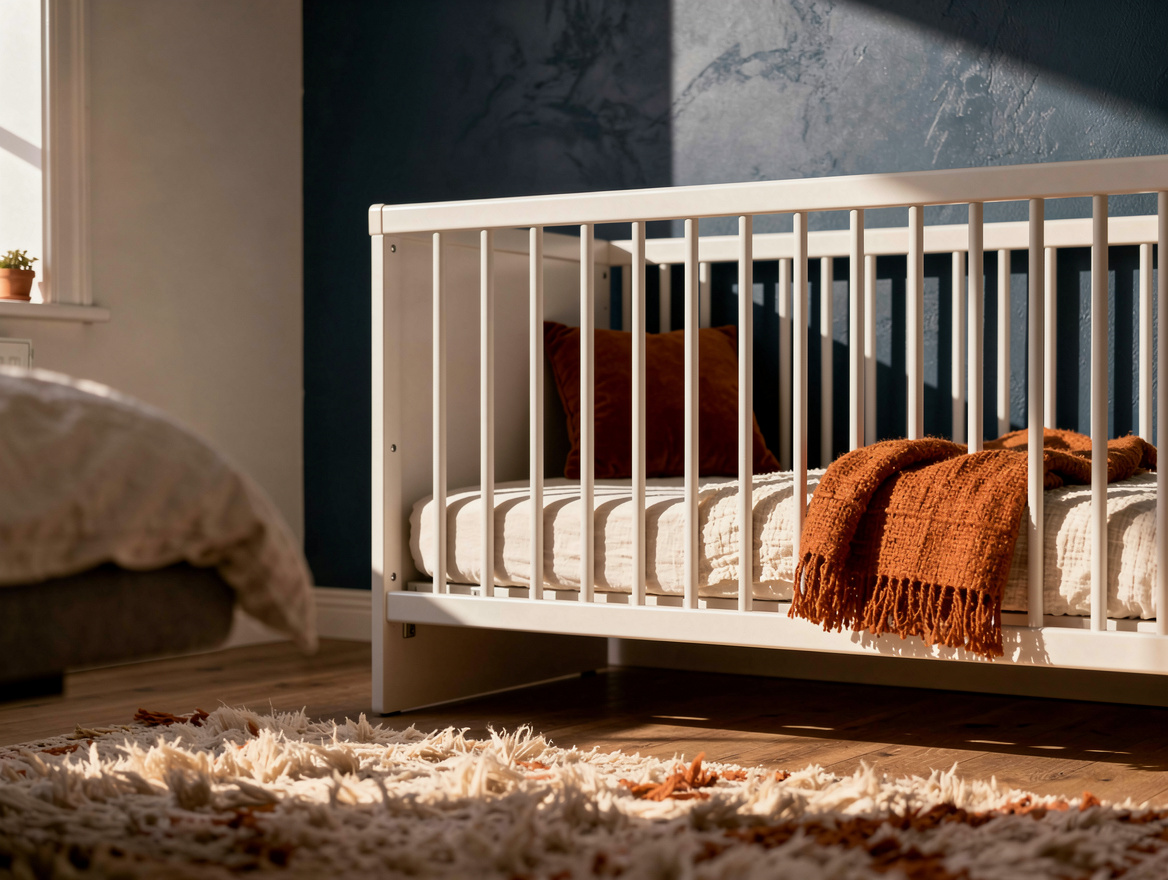 Realistic editorial home-decor detail photo of a nursery corner inside an oversi