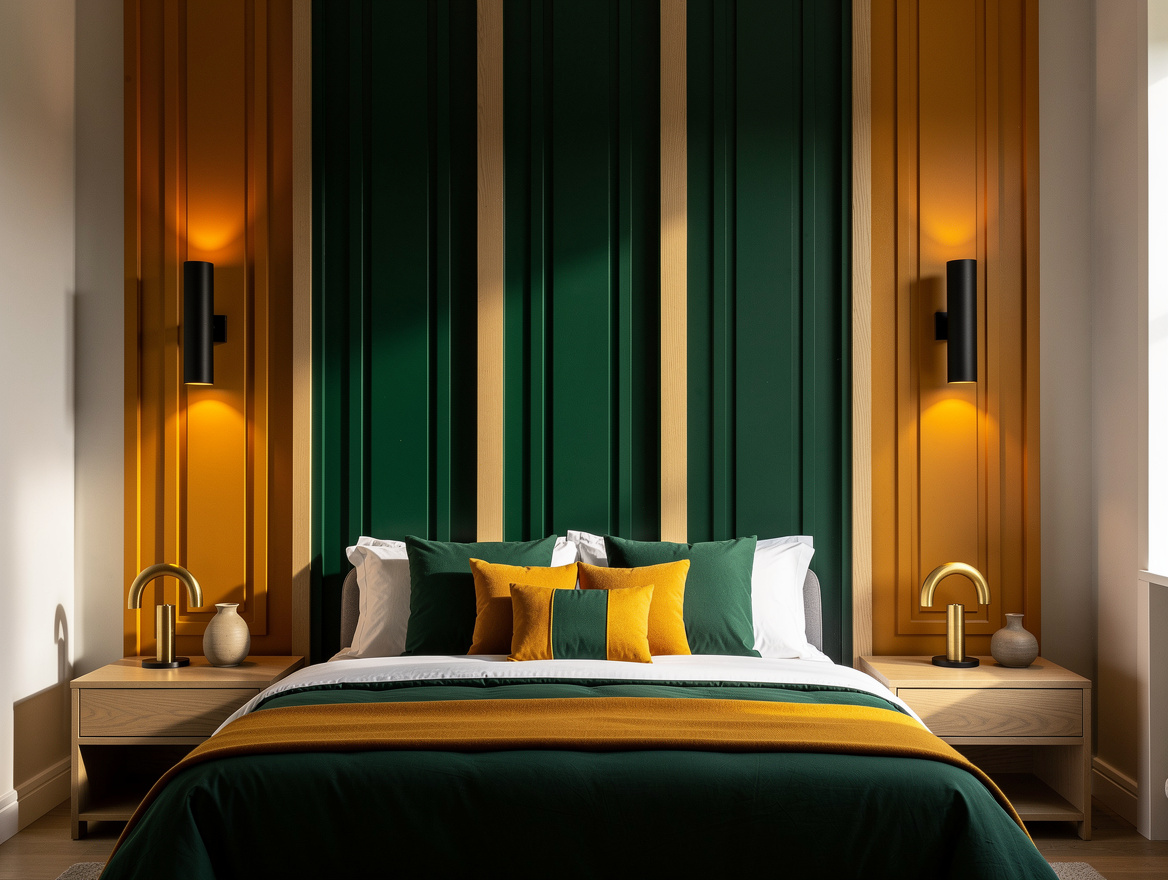 Realistic medium-shot home-decor photo showing a bed centered beneath three vert