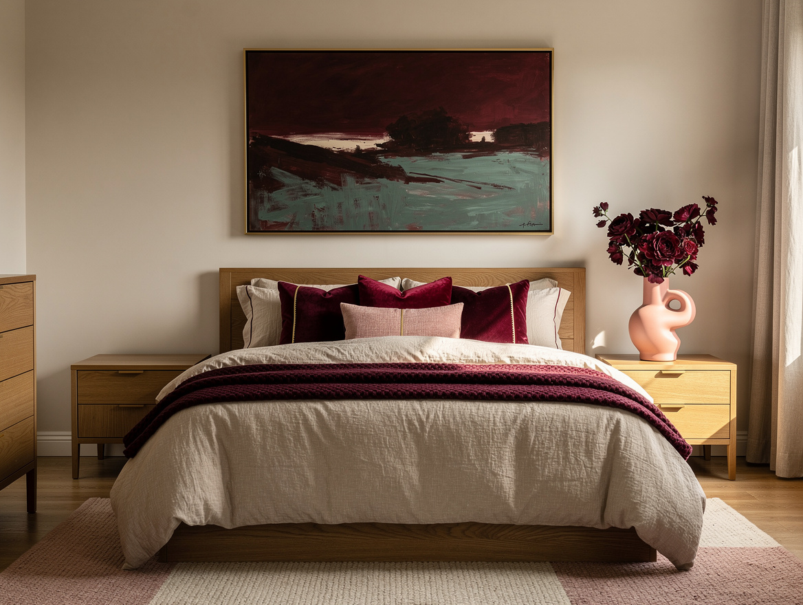 Realistic medium-shot interior photograph of a small bedroom with one large hori