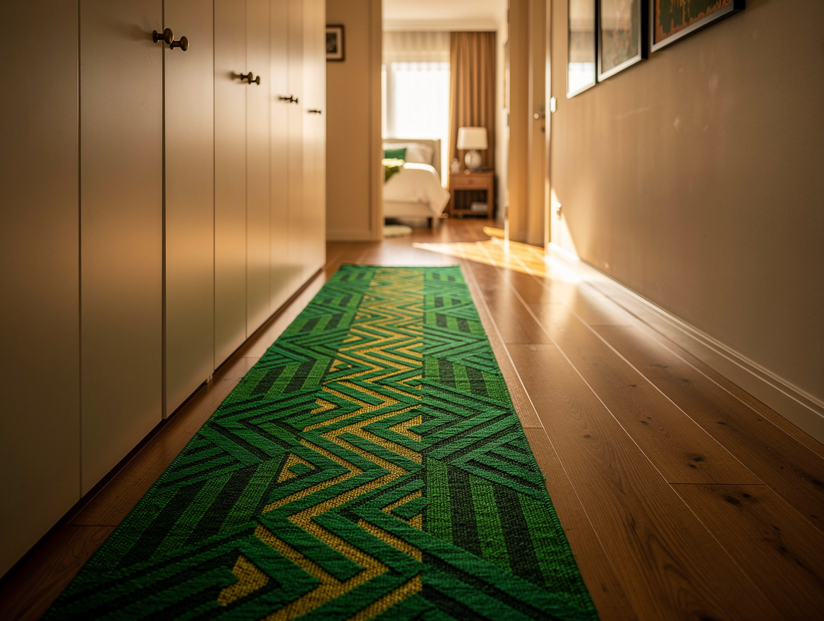 Realistic medium-shot home-decor photo of a long bedroom corridor with a flatwea