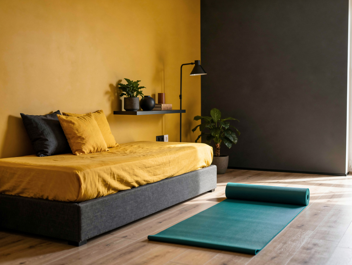 Realistic medium-shot home-decor photo of a compact bedroom with an 80 cm daybed