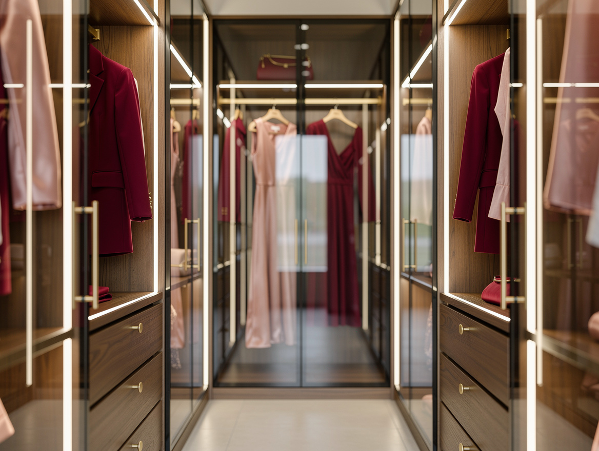 Realistic medium-shot home-decor photograph of a walk-through closet corridor wi