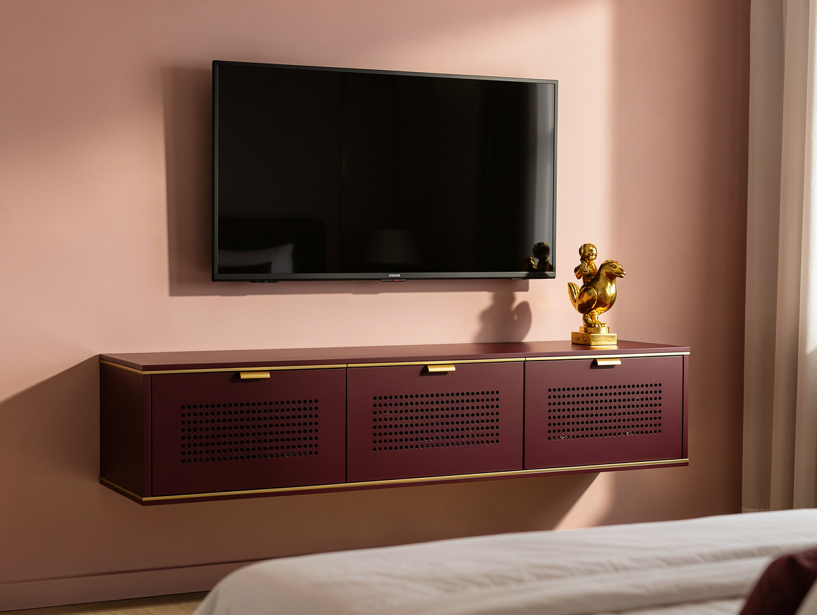 Realistic medium-shot home-decor photo showing a floating ventilated cabinet ben