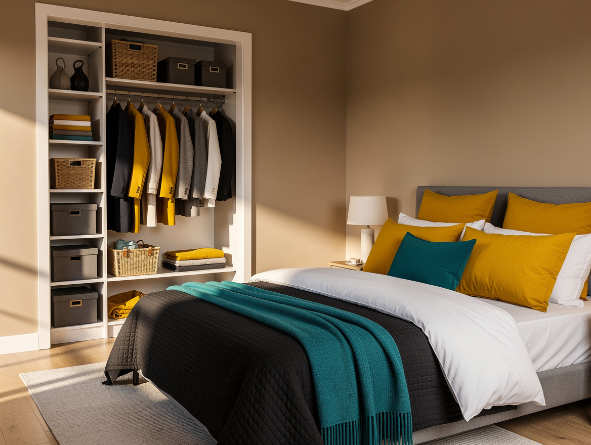 Realistic wide editorial home-decor photo showing a calm guest bedroom and its n