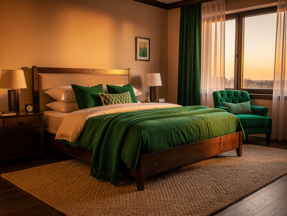 Realistic editorial wide bedroom photo with a calm sunset-inspired color gradien
