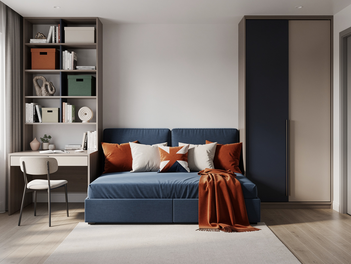 Realistic wide editorial bedroom photo of a flexible teen room with a daybed, re