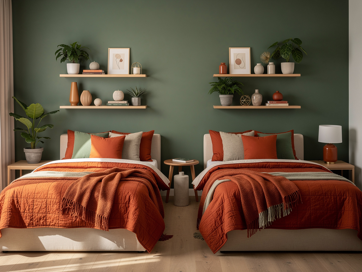Realistic editorial home-decor wide ambient photo of a calm shared bedroom with