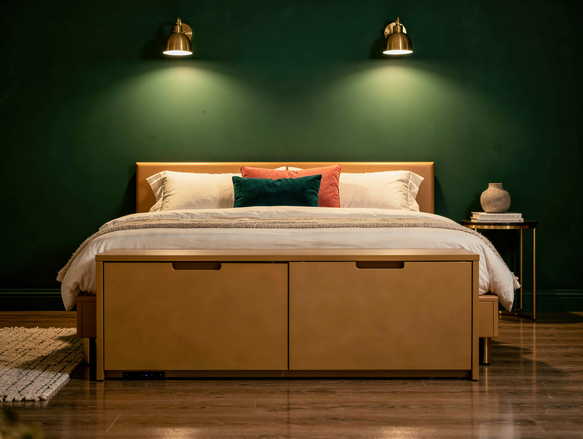 Realistic editorial home-decor wide atmospheric photo of a calm night room with