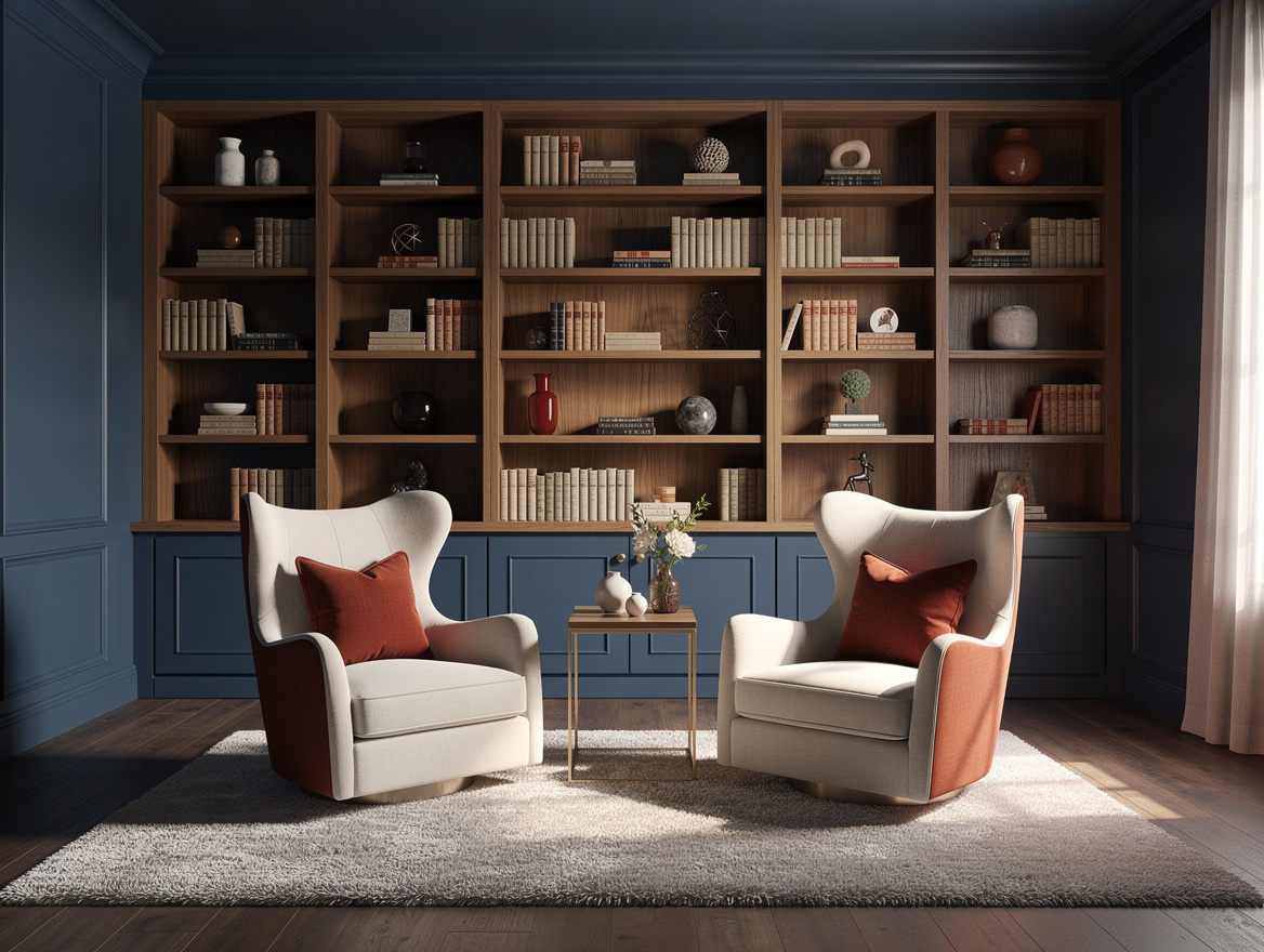 Realistic wide editorial photo of a primary suite library sitting room with a lo