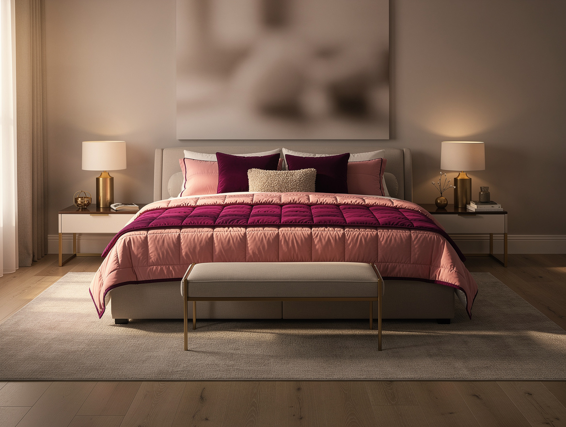 Realistic wide editorial bedroom photo showing a unified split-level mattress se