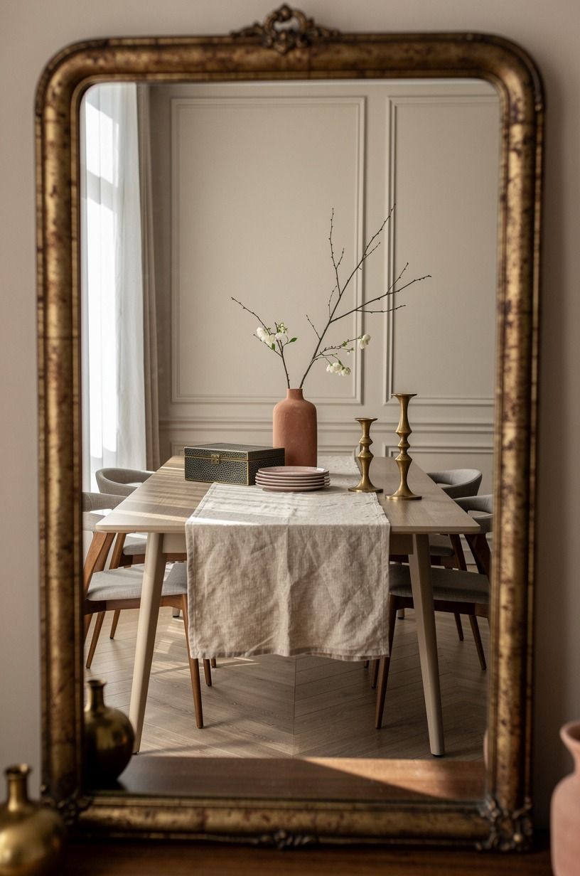Frame the table with a vintage mirror