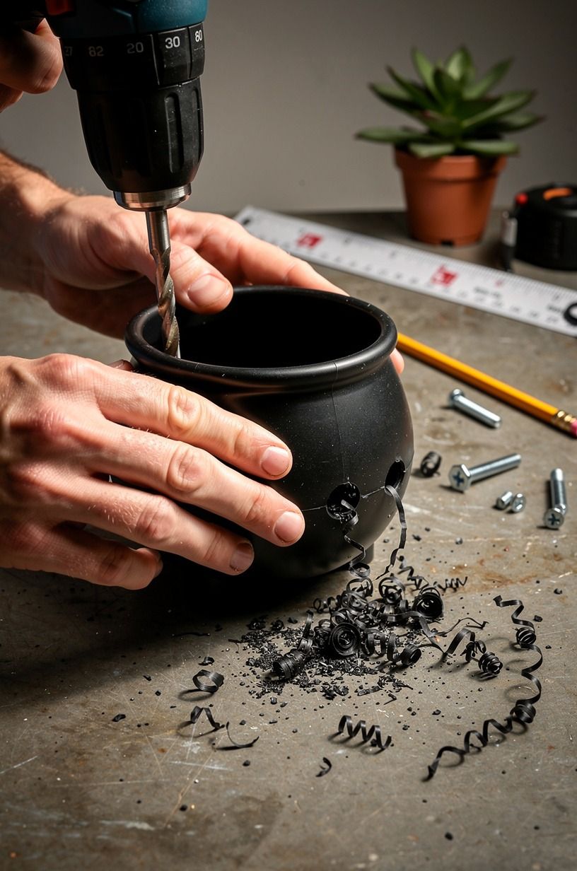 Drill the Cauldron Planter Halloween Drainage Holes