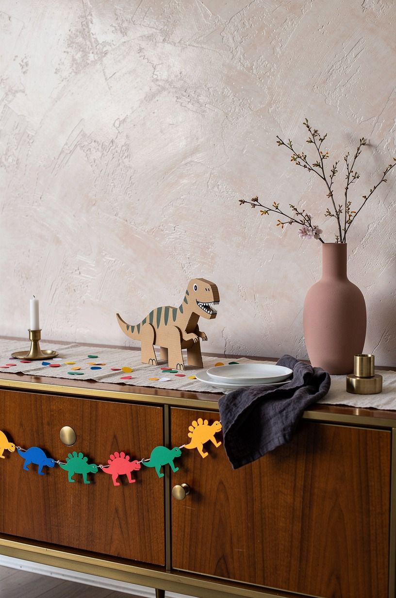 Contrast soft neutrals over loud primary colors