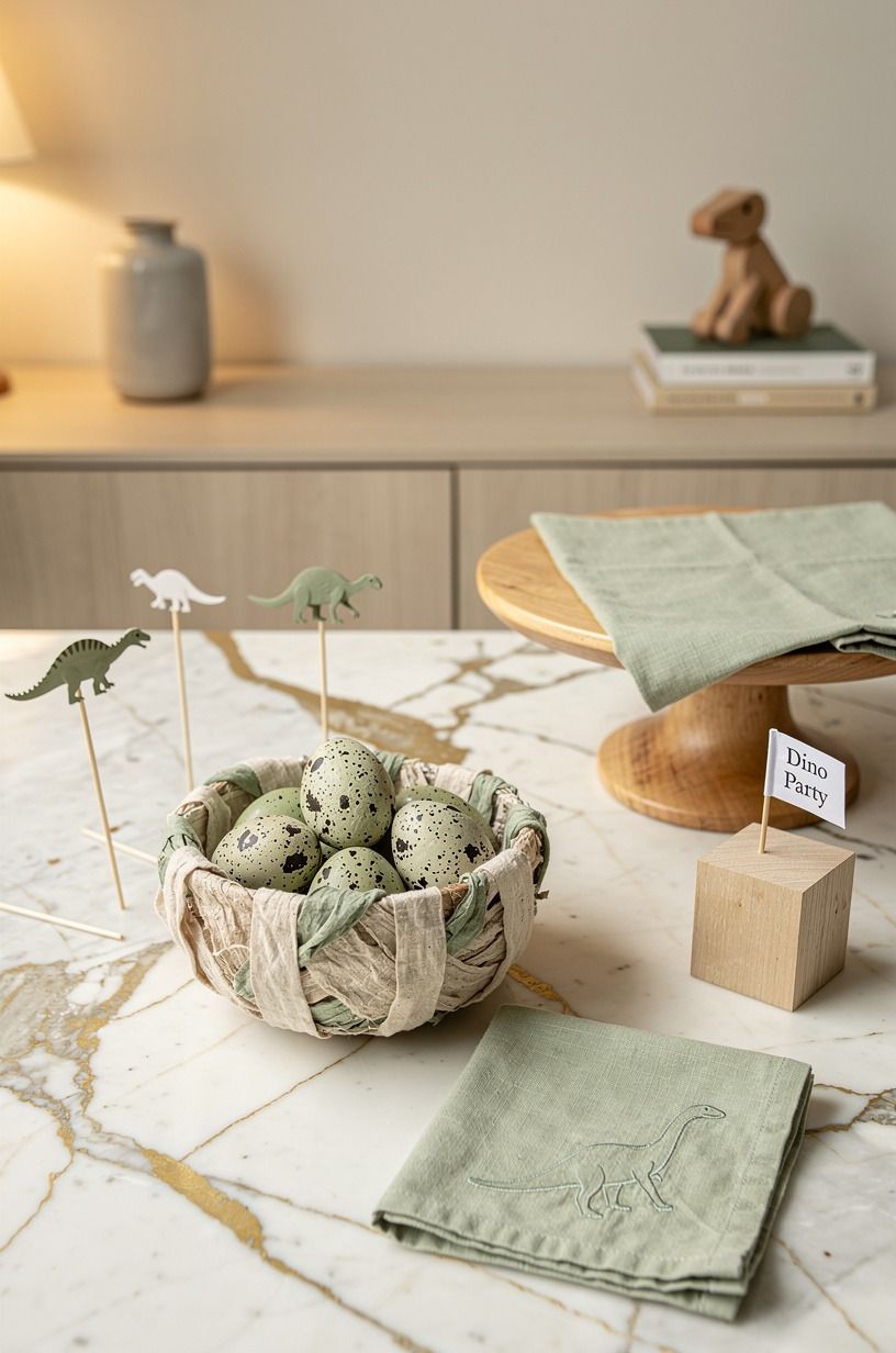Create a dino egg nest from linen and paper