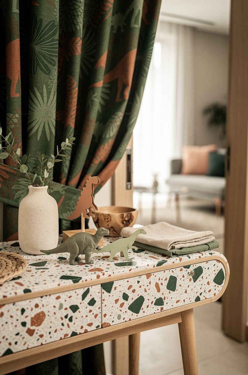 Frame the entry with a Jurassic curtain