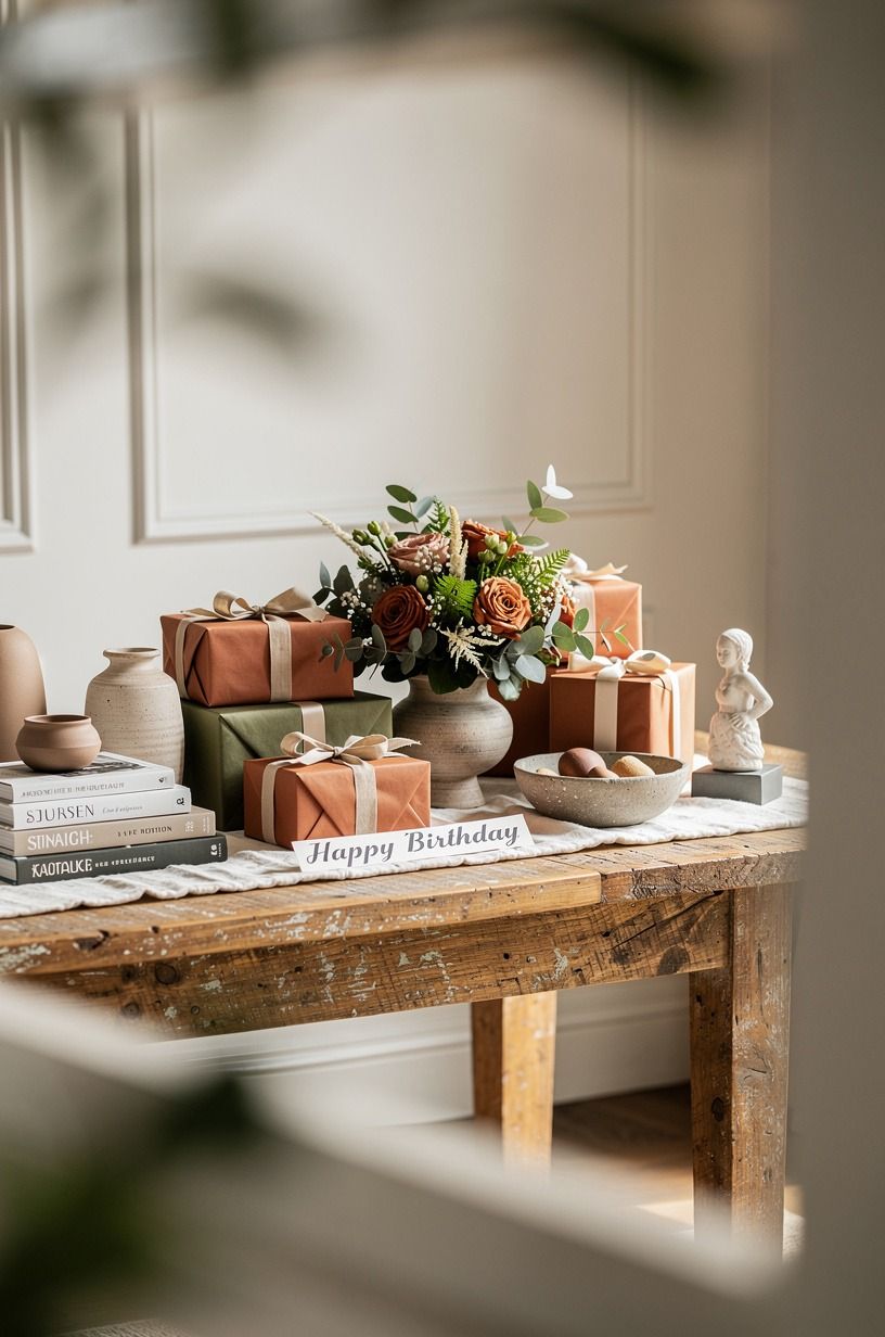 Style the gift table with a low arrangement